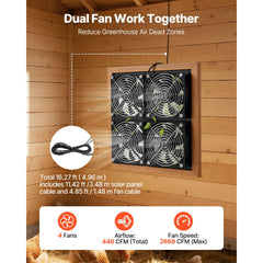 VEVOR Solar Powered Fan, 25W Solar Panel with 4 Fans, Adjustable Solar Panel Angle, 2668 RPM High-Speed, Flexible