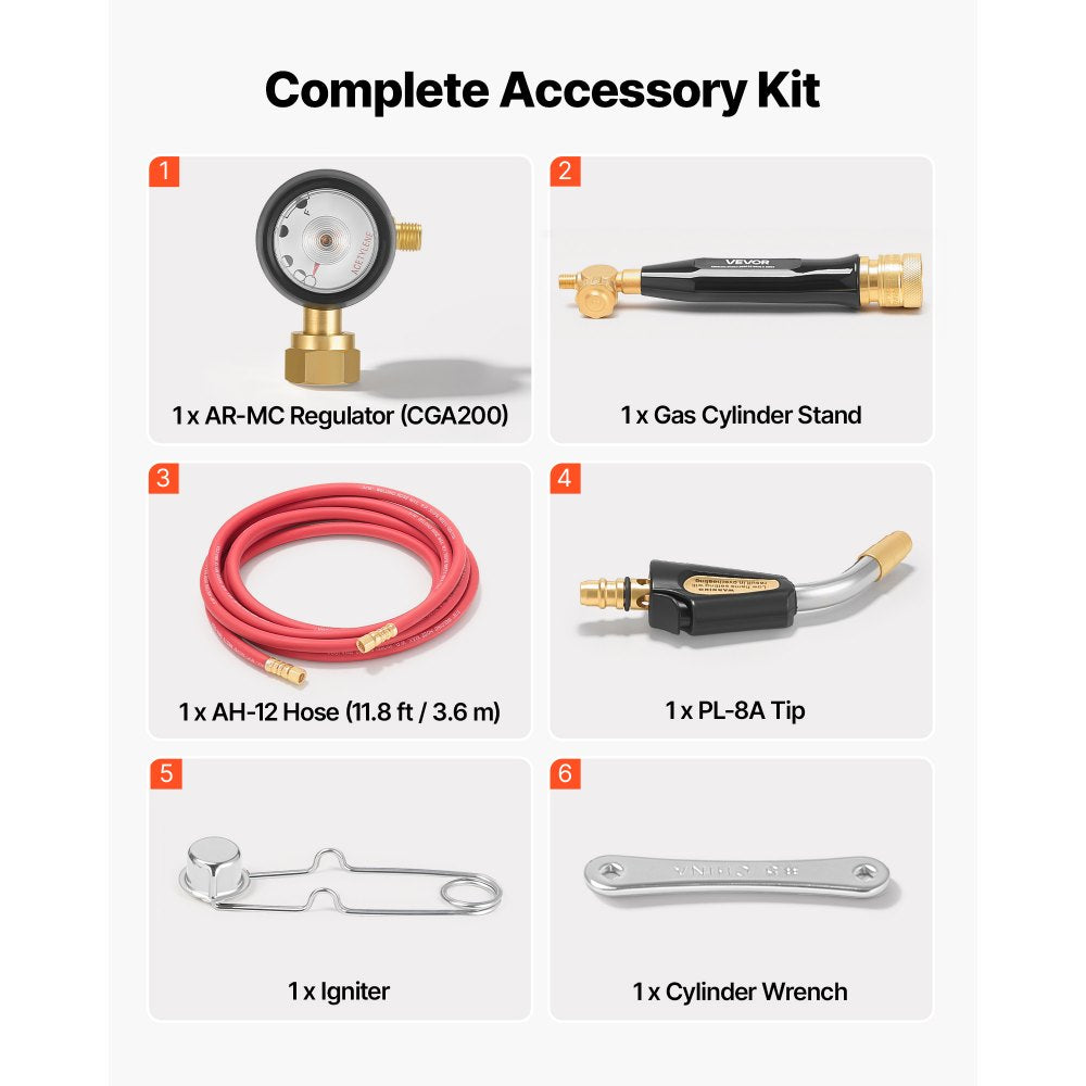VEVOR Air Acetylene Torch Kit, Acetylene Gas Welding Tool with 11.8FT Rubber Hose, PL-8A Self-Lighting Welding Tip &