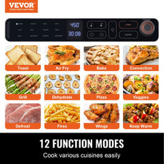 VEVOR 12-IN-1 Air Fryer Toaster Oven, 25L Convection Oven, 1700W Stainless Steel Toaster Ovens Countertop Combo with