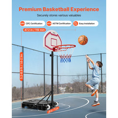 VEVOR Portable Basketball Stand, 5.2 to 6.9 ft Height Adjustment Basketball Hoop & Goal, Kids Adjustable Basketballs