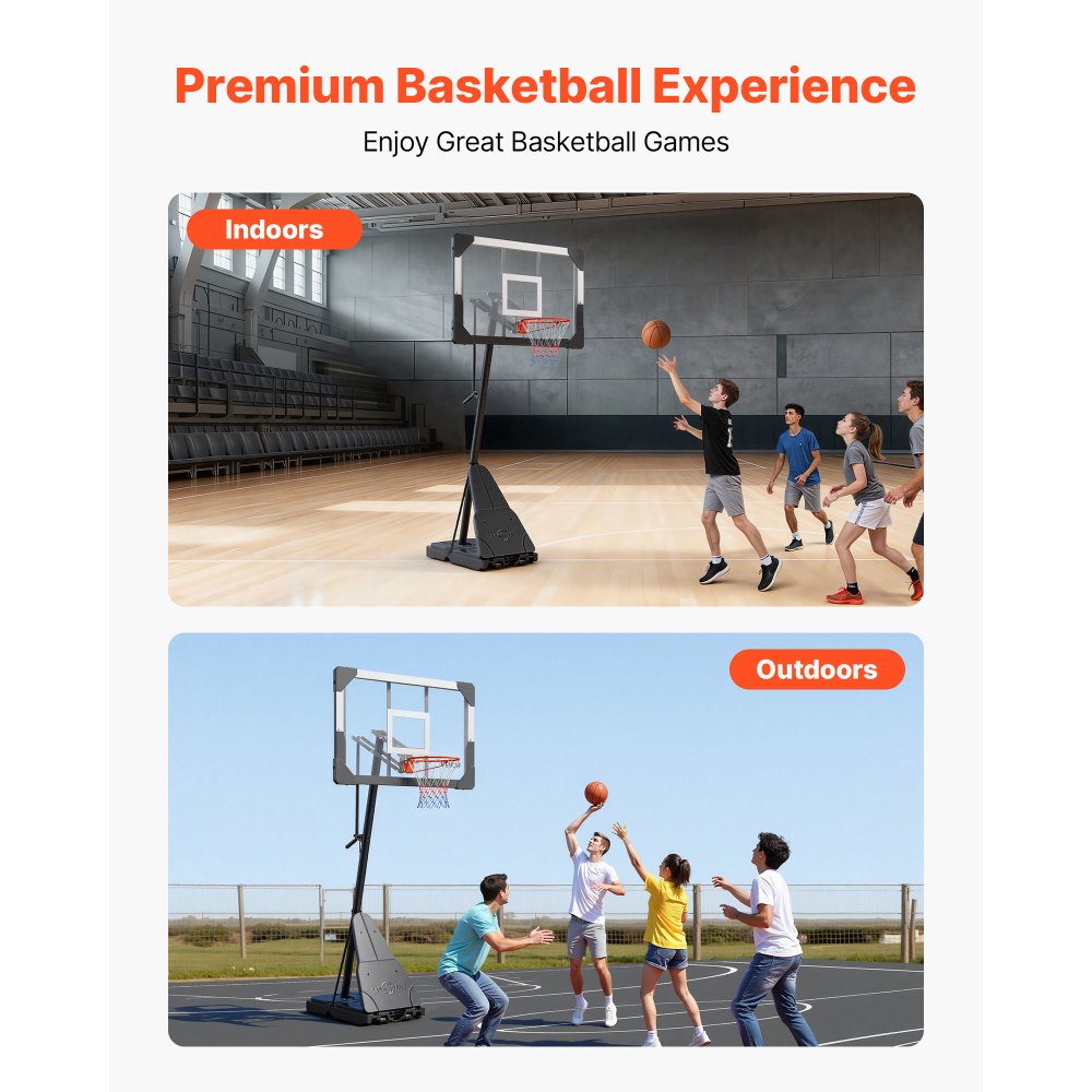 VEVOR Portable Basketball Stand, 8.04 to 10 ft Height Adjustment Basketball Hoop & Goal, Basketballs Hoop Outdoor with