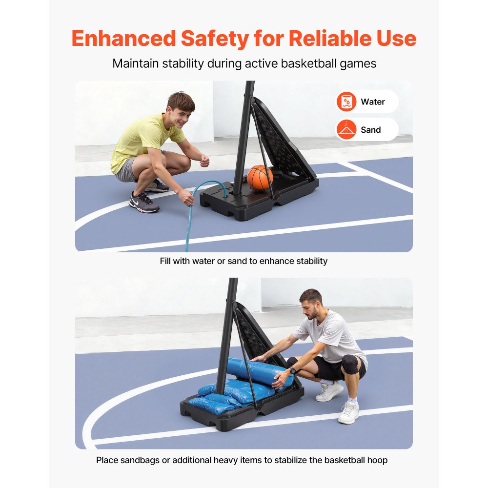 VEVOR Portable Basketball Stand, 8.04 to 10 ft Height Adjustment Basketball Hoop & Goal, Basketballs Hoop Outdoor with