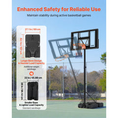 VEVOR Portable Basketball Stand, 4.4 ft to 10 ft Height Adjustment Basketball Hoop & Goal, Adjustable Basketballs Goal