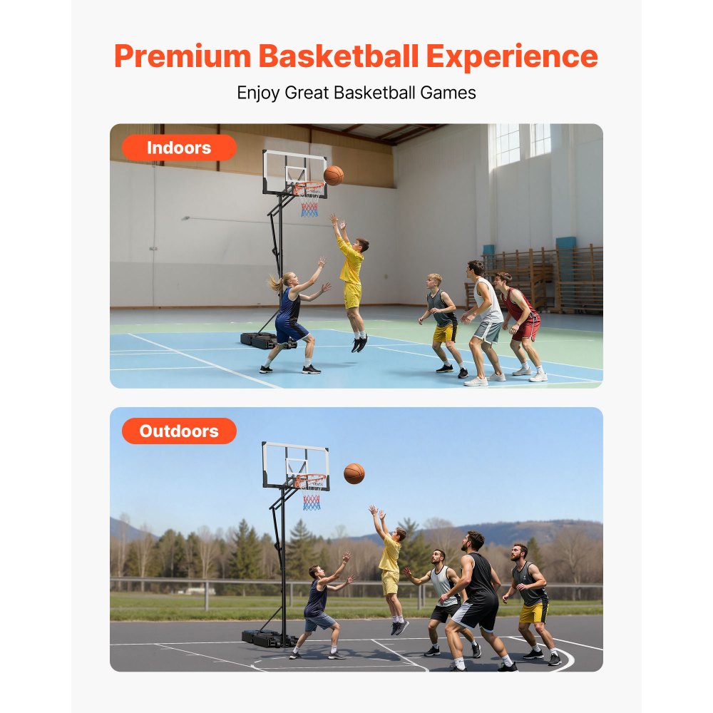 VEVOR Portable Basketball Stand, 7.7 to 10 ft Height Adjustment Basketball Hoop & Goal, Portable Basketballs Hoop with