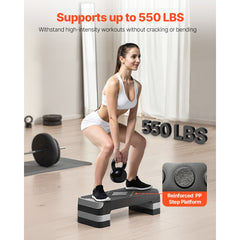 VEVOR Aerobic Exercise Step Platform, 28-Inch Workout Aerobic Stepper, Height Adjustable Fitness Training Step Deck