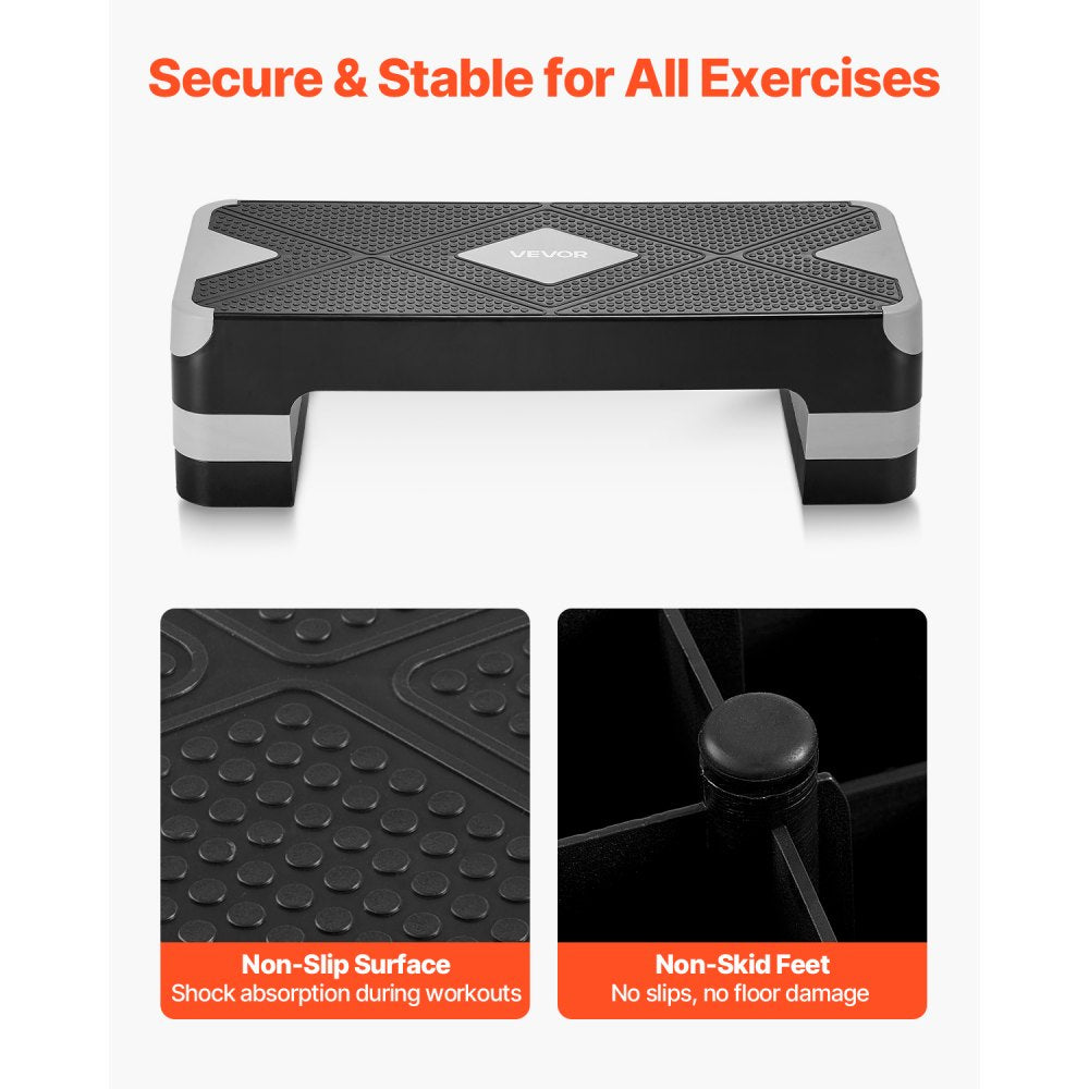 VEVOR Aerobic Exercise Step Platform, 28-Inch Workout Aerobic Stepper, Height Adjustable Fitness Training Step Deck