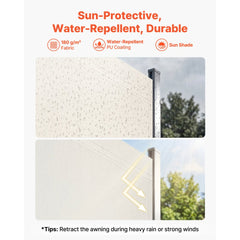 VEVOR Retractable Side Awning, 71" x 236" Patio Retractable Side Screen with 180 g/m² Polyester Fabric, Waterproof