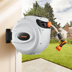 VEVOR Retractable Hose Reel, 65 ft x 5/8 inch, 180° Swivel Bracket Wall-Mounted, Garden Water Hose Reel with 9-Pattern