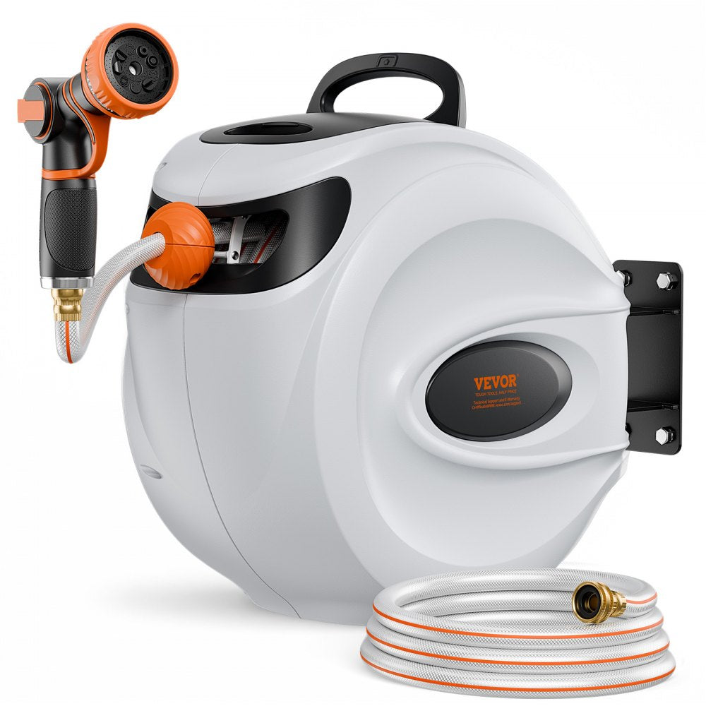 VEVOR Retractable Hose Reel, 84 ft x 5/8 inch, 180° Swivel Bracket Wall-Mounted, Garden Water Hose Reel with 9-Pattern