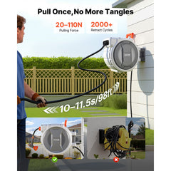 VEVOR Retractable Garden Hose Reel, 1/2 in x 100 ft, Wall Mounted Hose Reel with 9-Function Sprayer Nozzle and 180°