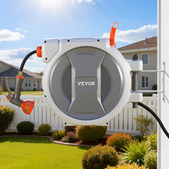 VEVOR Retractable Garden Hose Reel, 1/2 in x 100 ft, Wall Mounted Hose Reel with 9-Function Sprayer Nozzle and 180°