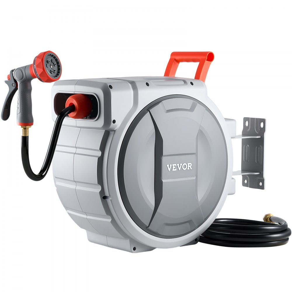 VEVOR Retractable Garden Hose Reel, 1/2 in x 100 ft, Wall Mounted Hose Reel with 9-Function Sprayer Nozzle and 180°
