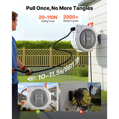 VEVOR Retractable Garden Hose Reel, 1/2 in x 130 ft, Wall Mounted Hose Reel with 9-Function Sprayer Nozzle and 180°