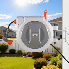 VEVOR Retractable Garden Hose Reel, 1/2 in x 130 ft, Wall Mounted Hose Reel with 9-Function Sprayer Nozzle and 180°