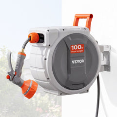 VEVOR Retractable Garden Hose Reel, 5/8 Inch x 100 ft Wall Mounted Hose Reel, Heavy Duty Garden Hose Reel with 9