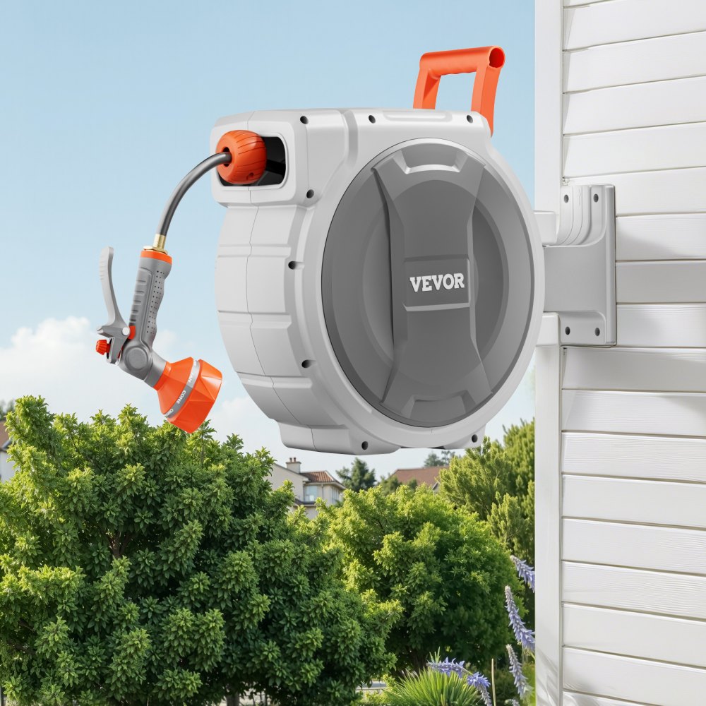 VEVOR Retractable Garden Hose Reel, 1/2 Inch x 84 ft Wall Mounted Hose Reel, Heavy Duty Garden Hose Reel with 9