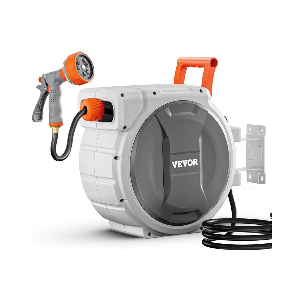 VEVOR Retractable Garden Hose Reel, 1/2 Inch x 145 ft Wall Mounted Hose Reel, Heavy Duty Garden Hose Reel with 9