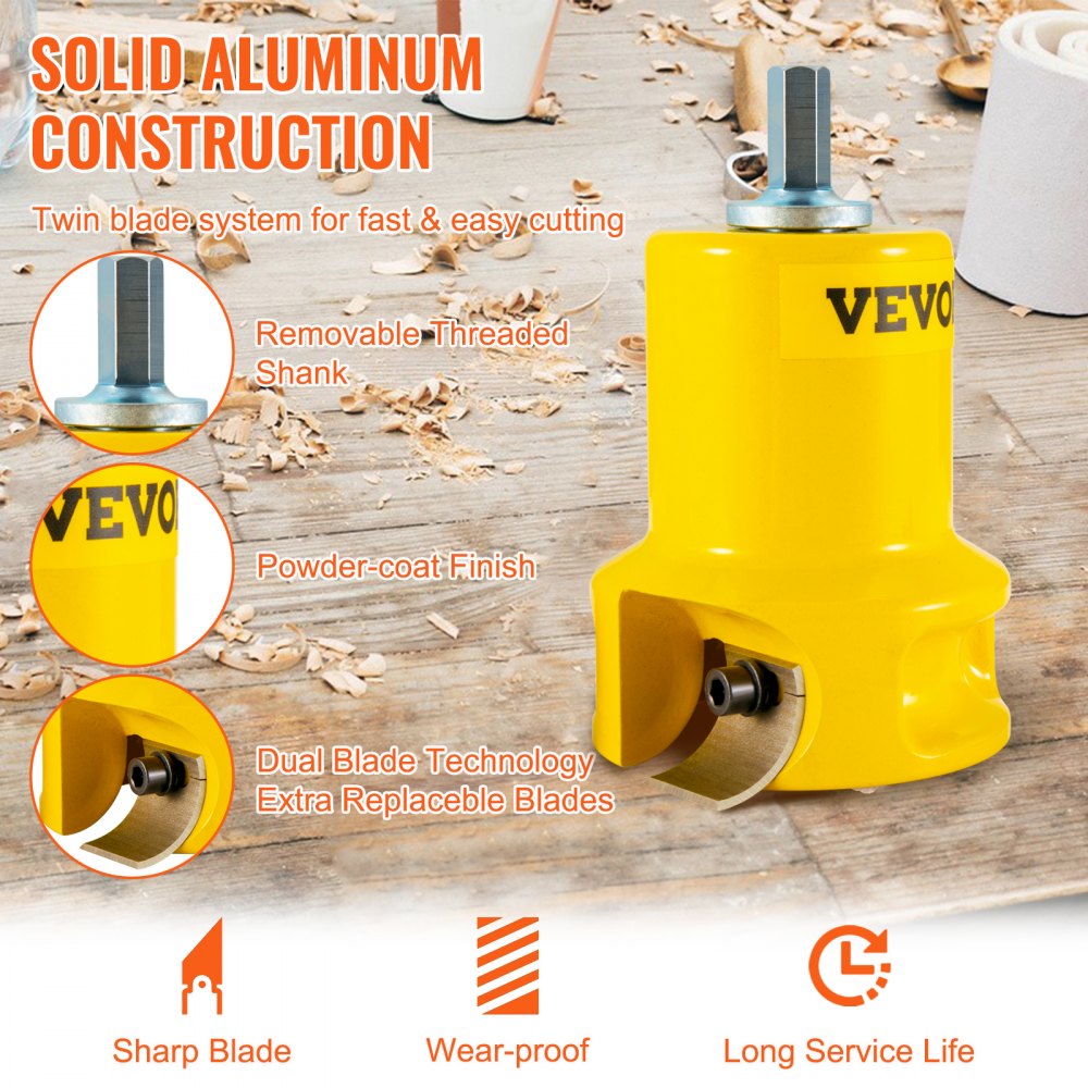 VEVOR Tenon Cutter, 1"/25.4mm & 1.5"/38mm & 2"/50.8mm, Premium Aluminum & Steel Log Furniture Cutter, with Dual Curved