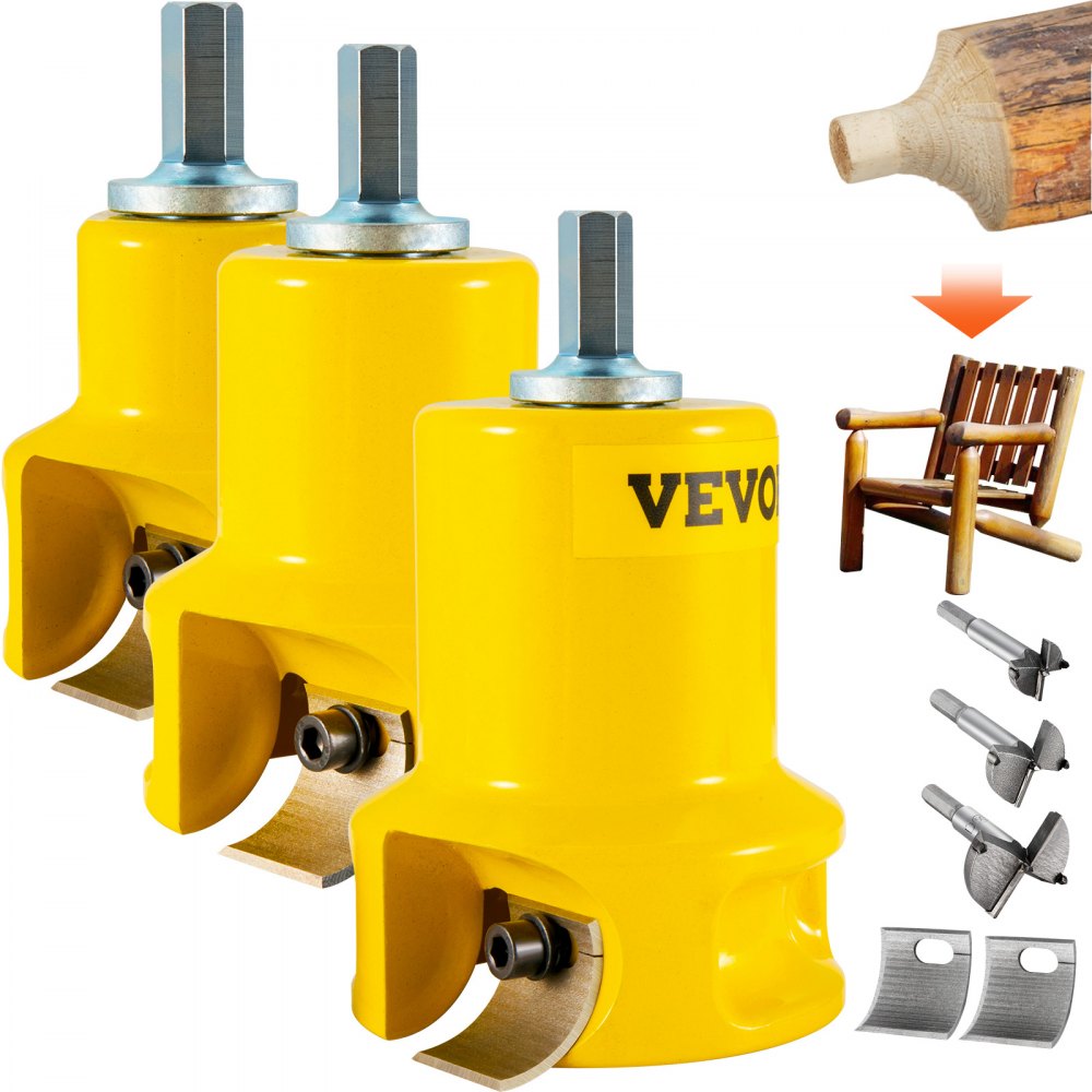 VEVOR Tenon Cutter, 1"/25.4mm & 1.5"/38mm & 2"/50.8mm, Premium Aluminum & Steel Log Furniture Cutter, with Dual Curved