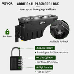 VEVOR Truck Bed Storage Box, Lockable Lid, Waterproof ABS Wheel Well Tool Box 6.6 Gal/20 L with Password Padlock