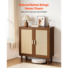 VEVOR Rattan Cabinet, Rattan Storage Cabinet with 2 Magnetic Doors and Adjustable Shelves, Accent Sideboard Buffet with