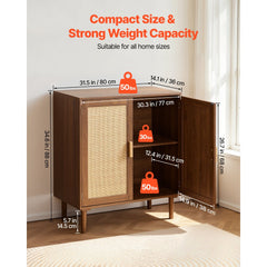 VEVOR Rattan Cabinet, Rattan Storage Cabinet with 2 Magnetic Doors and Adjustable Shelves, Accent Sideboard Buffet with