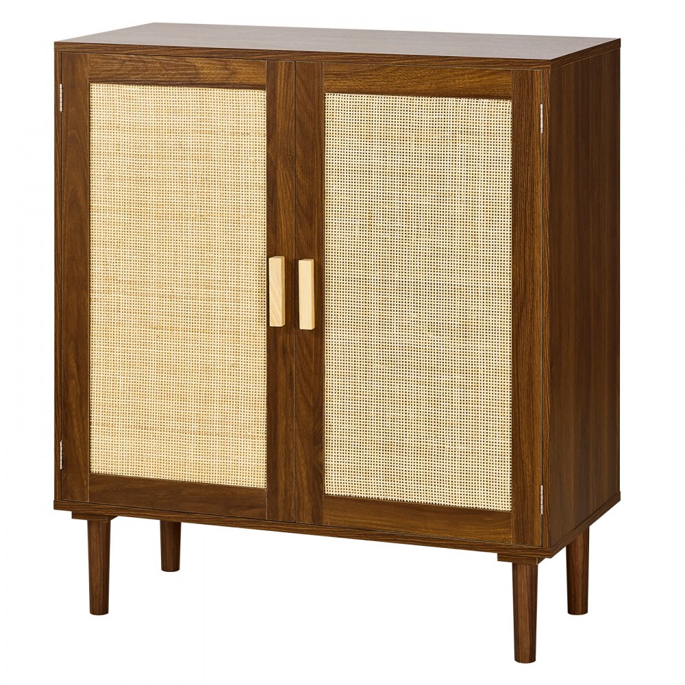 VEVOR Rattan Cabinet, Rattan Storage Cabinet with 2 Magnetic Doors and Adjustable Shelves, Accent Sideboard Buffet with