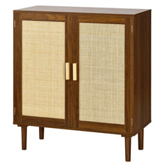 VEVOR Rattan Cabinet, Rattan Storage Cabinet with 2 Magnetic Doors and Adjustable Shelves, Accent Sideboard Buffet with