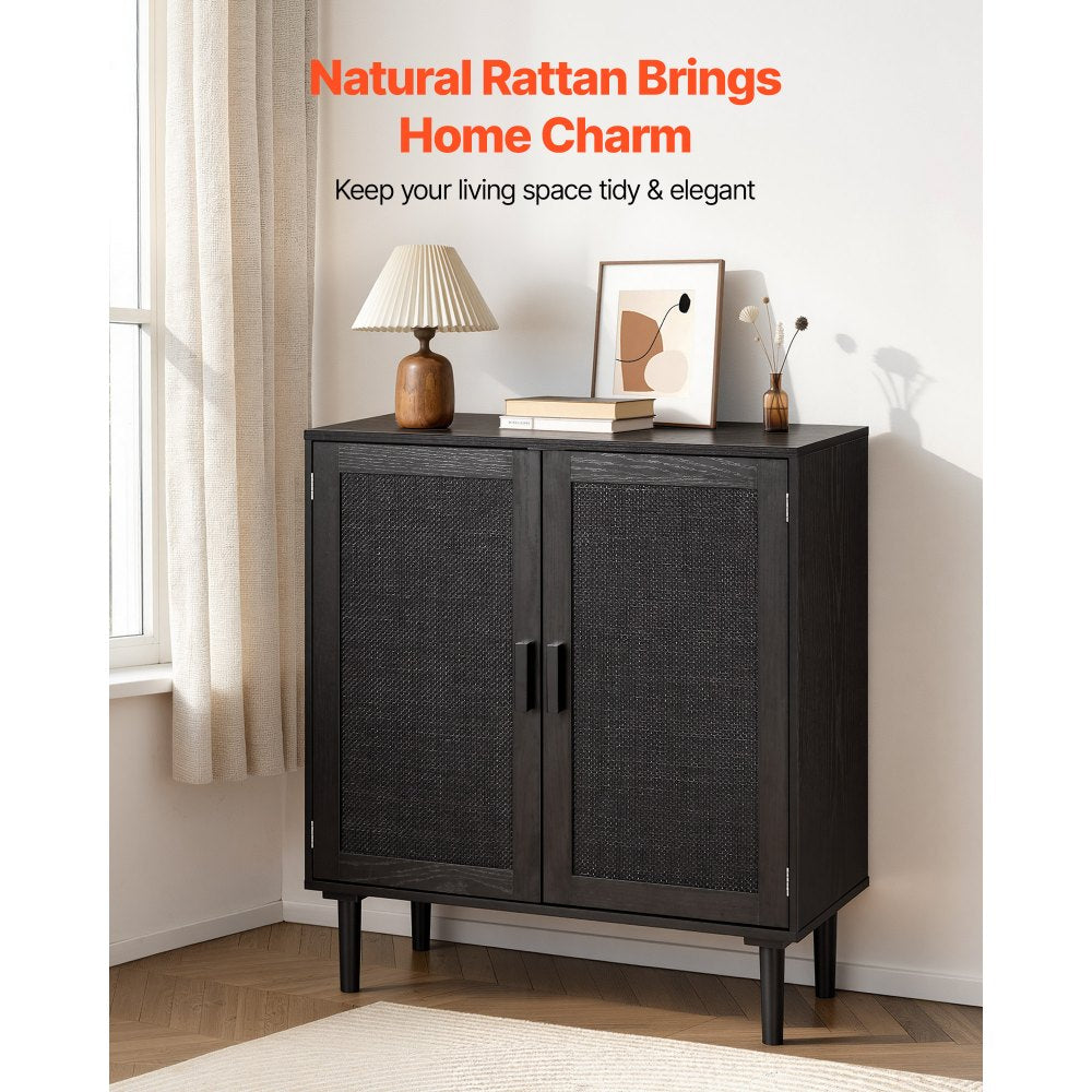 VEVOR Rattan Cabinet, Rattan Storage Cabinet with 2 Magnetic Doors and Adjustable Shelves, Accent Sideboard Buffet with