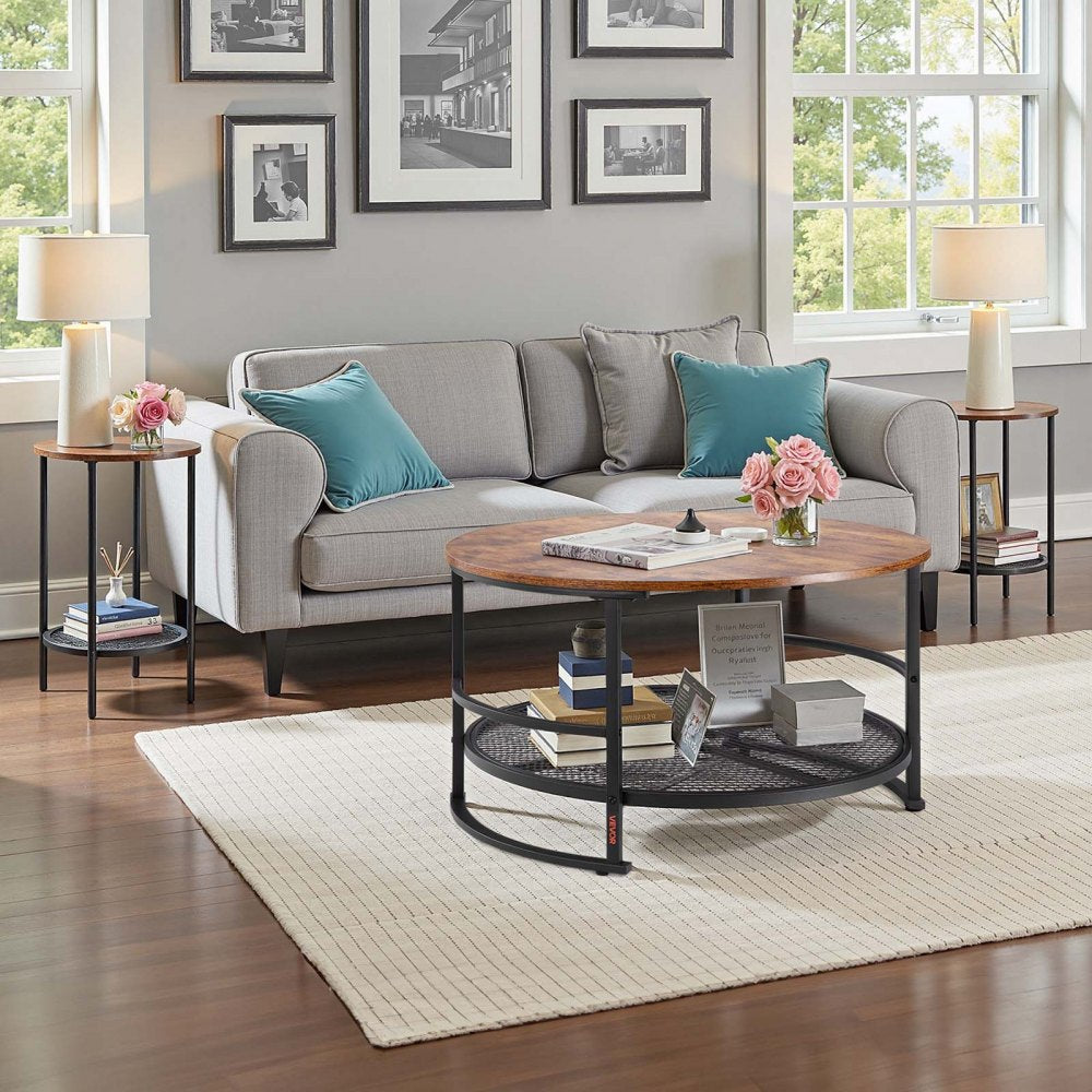 VEVOR 3 Pieces Round Coffee Table Sets, 31.5 in Industrial Living Room Table with 2 End Side Tables, Easy Assembly