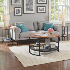 VEVOR 3 Pieces Round Coffee Table Sets, 31.5 in Industrial Living Room Table with 2 End Side Tables, Easy Assembly