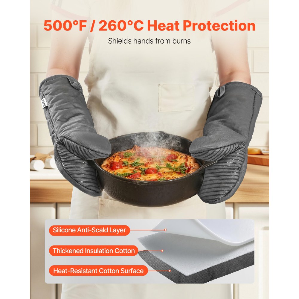 VEVOR Oven Mitts, Mini Oven Mitt Set with Non-Slip Silicone Strips, High Heat Resistant to 500℉, Lightweight Cotton