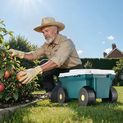 VEVOR Garden Scooter with Seat, 2 in 1 Rolling Garden Cart with Storage Bin, Supports up to 227 lbs, Outdoor Wagon