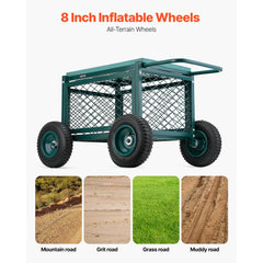 VEVOR Rolling Garden Cart with Seat, Metal Rolling Garden Work Seat with Wheels, Supports up to 400 LBS, Heavy Duty