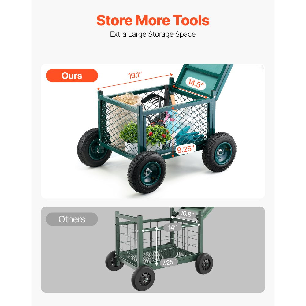 VEVOR Rolling Garden Cart with Seat, Metal Rolling Garden Work Seat with Wheels, Supports up to 400 LBS, Heavy Duty