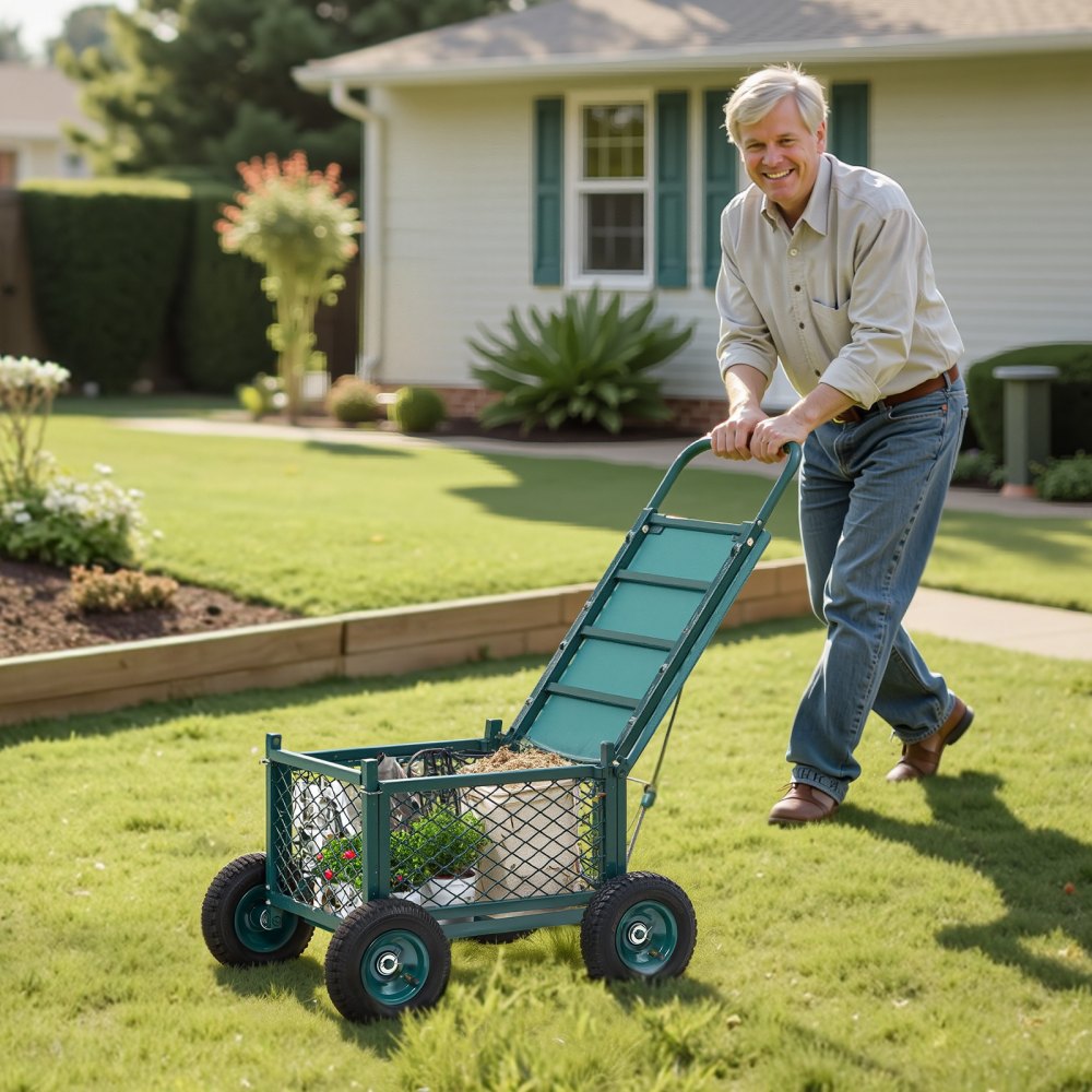 VEVOR Rolling Garden Cart with Seat, Metal Rolling Garden Work Seat with Wheels, Supports up to 400 LBS, Heavy Duty