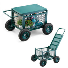 VEVOR Rolling Garden Cart with Seat, Metal Rolling Garden Work Seat with Wheels, Supports up to 400 LBS, Heavy Duty