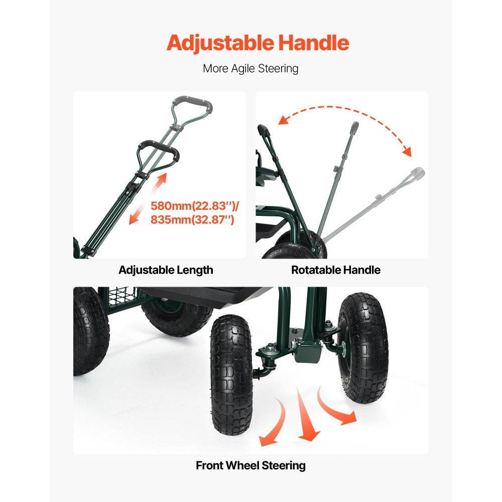 VEVOR Garden Seat with Wheels, Rolling Garden Stool with Height Adjustable & 360° Swivel Seat, 400lbs Weight Capacity