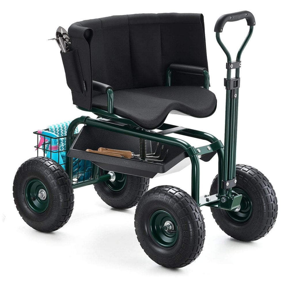 VEVOR Garden Seat with Wheels, Rolling Garden Stool with Height Adjustable & 360° Swivel Seat, 400lbs Weight Capacity