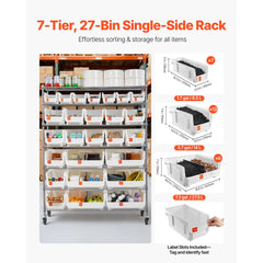 VEVOR 7-Tier Rolling Bin Storage Rack, 26 Organizer Bins, Bin Rack Storage Steel Wire Shelving System with Wheels