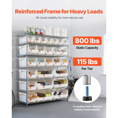 VEVOR 7-Tier Rolling Bin Storage Rack, 26 Organizer Bins, Bin Rack Storage Steel Wire Shelving System with Wheels