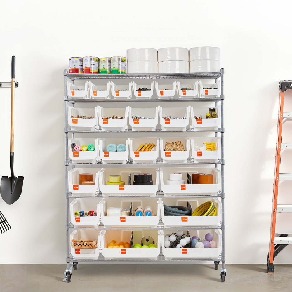 VEVOR 7-Tier Rolling Bin Storage Rack, 26 Organizer Bins, Bin Rack Storage Steel Wire Shelving System with Wheels