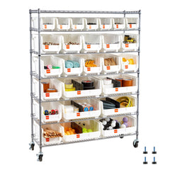 VEVOR 7-Tier Rolling Bin Storage Rack, 26 Organizer Bins, Bin Rack Storage Steel Wire Shelving System with Wheels