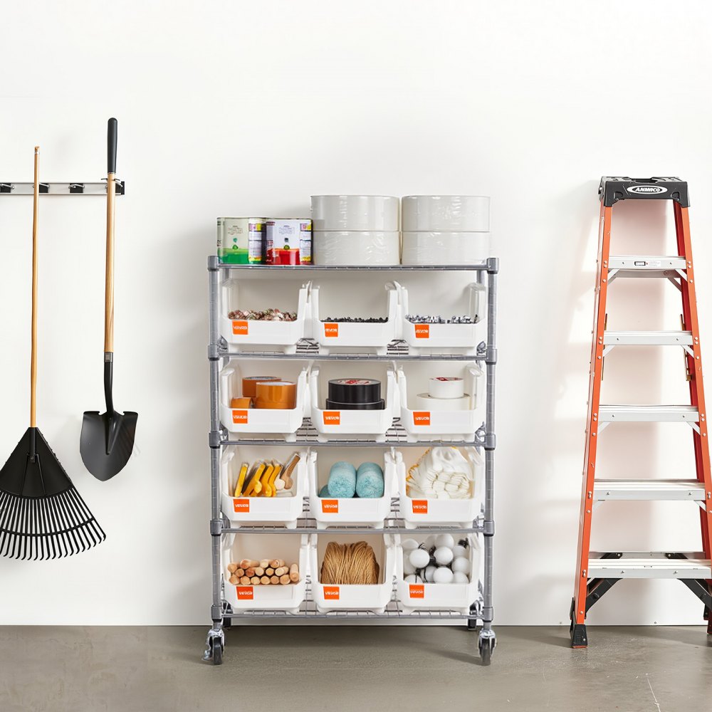 VEVOR 5-Tier Rolling Bin Storage Rack, 12 Organizer Bins, Bin Rack Storage Steel Wire Shelving System with Wheels