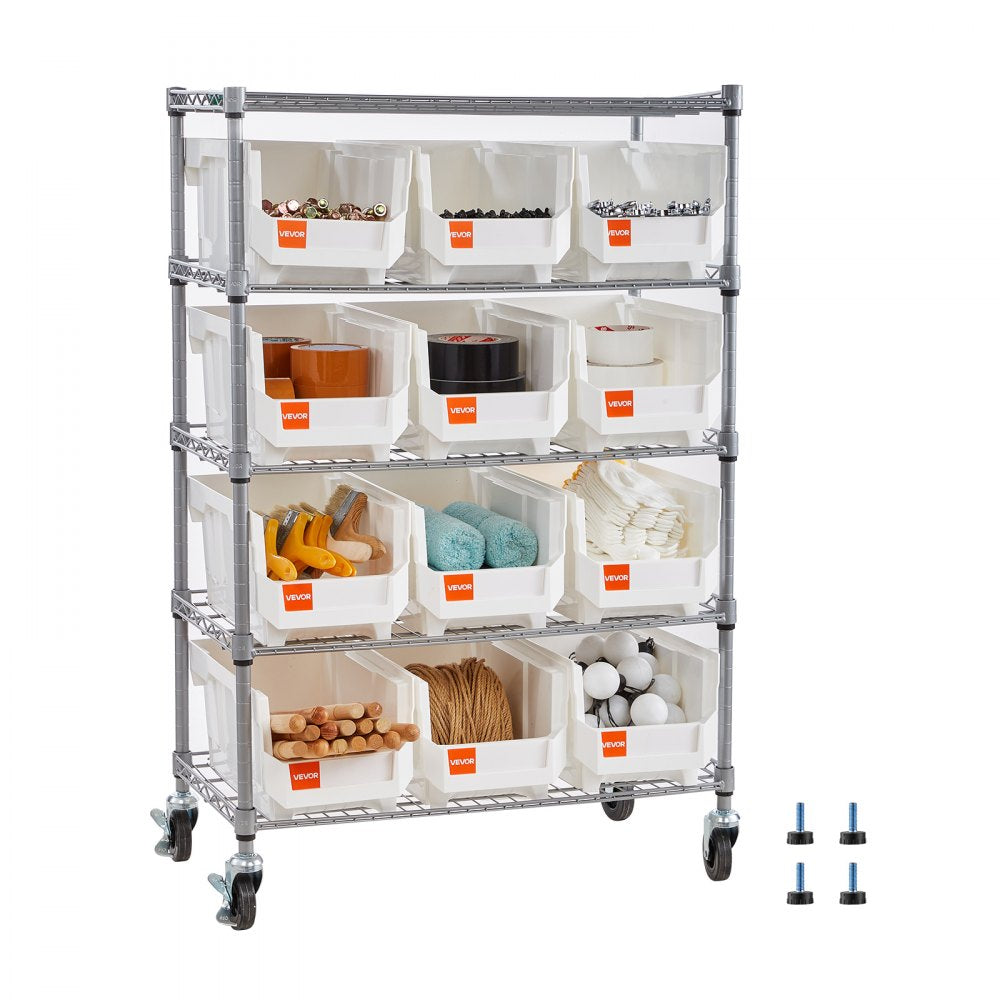 VEVOR 5-Tier Rolling Bin Storage Rack, 12 Organizer Bins, Bin Rack Storage Steel Wire Shelving System with Wheels