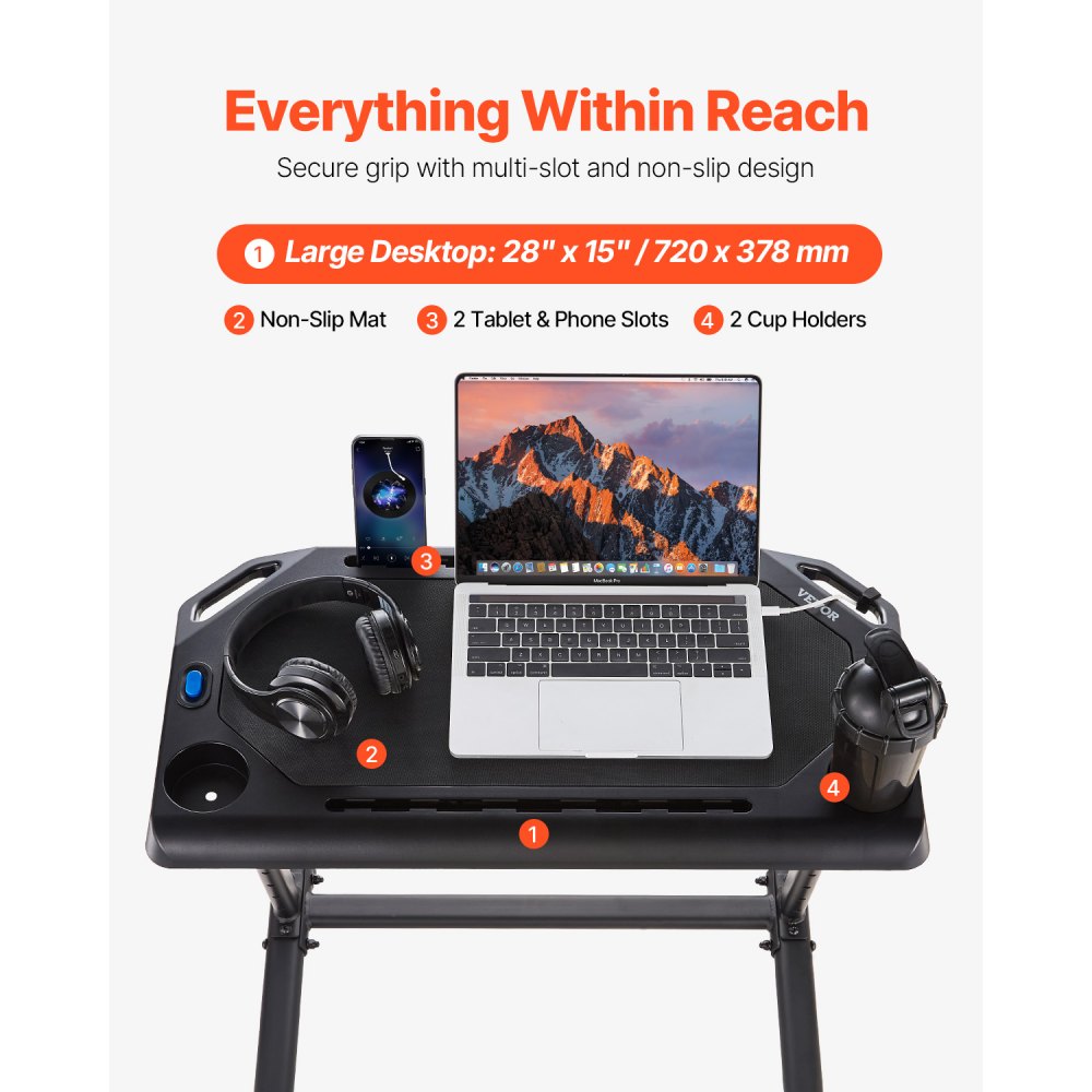 VEVOR Cycling Desk, Mobile Foldable Multi-Functional Bike Trainer & Treadmill Desk with Lockable Wheels, Non-Slip