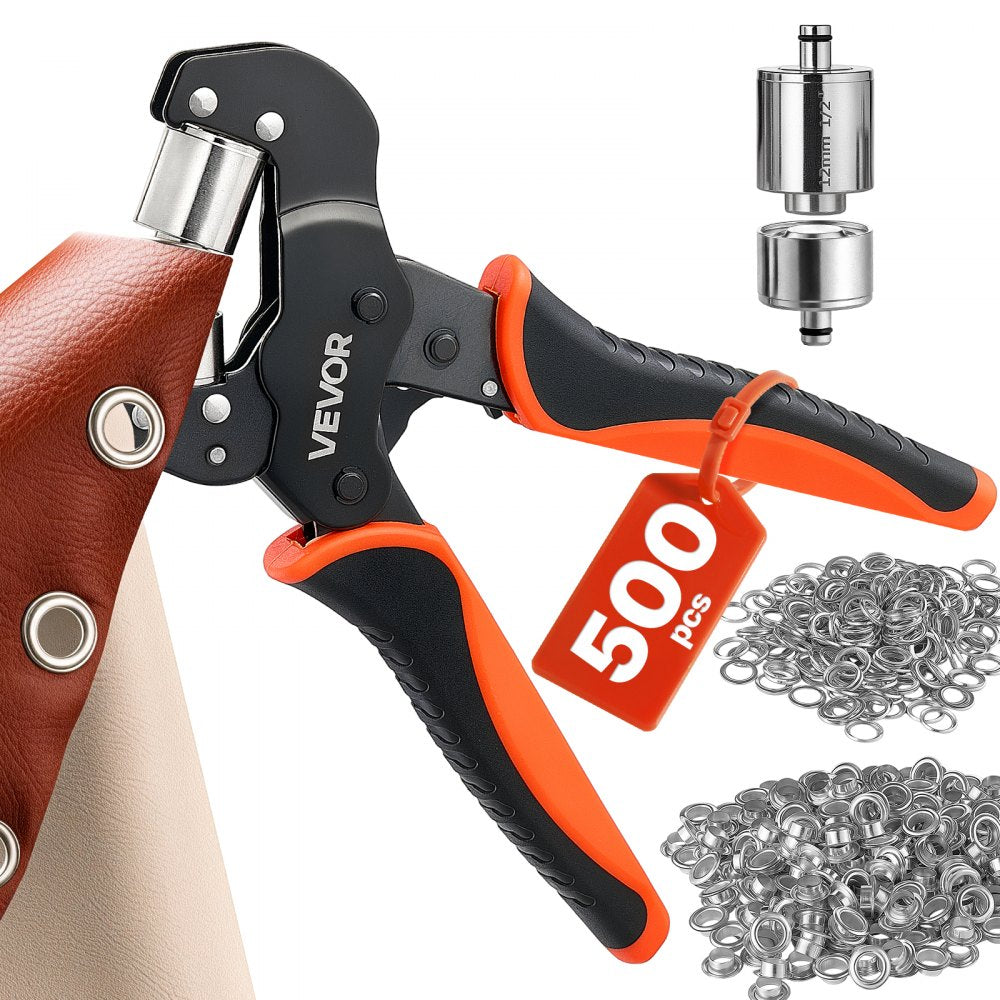 VEVOR Grommet Tool Kit 1/2" Eyelet Tool Kit with 500 PCS Silver Grommets, with Eyelets and Washers, Manual Grommet