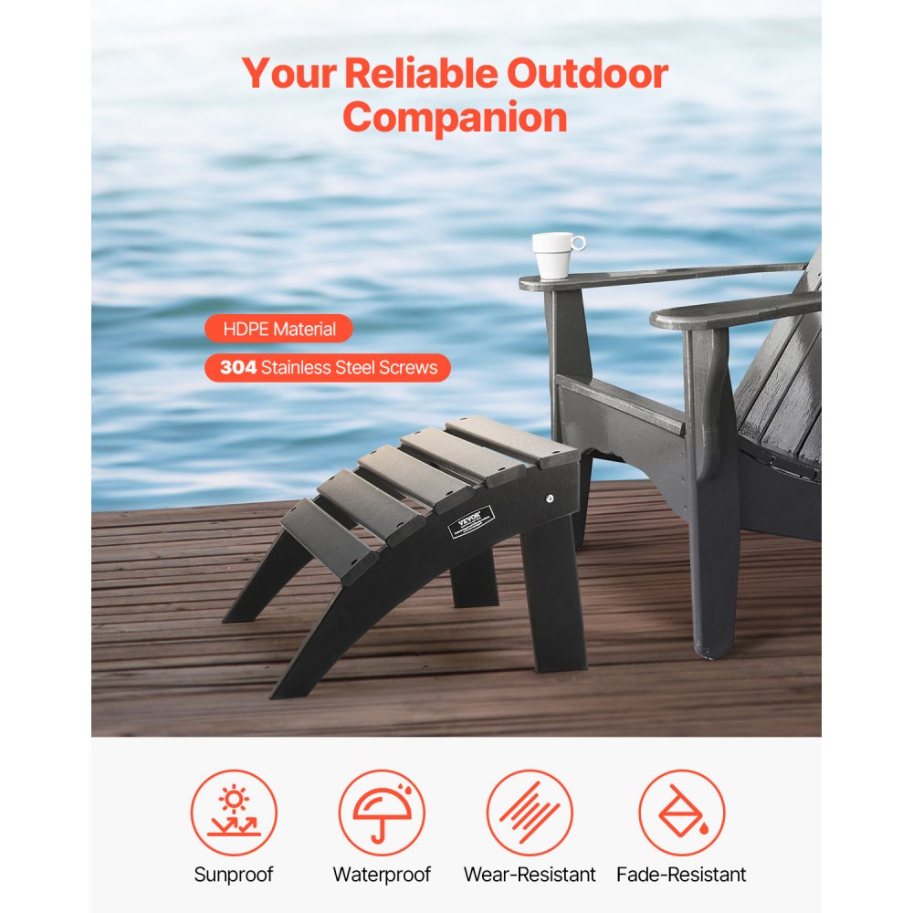 VEVOR Adirondack Ottoman, 18.7L x 19.7W x 13H Inch HDPE Plastic Folding Adirondack Ottoman, Weather-Resistant Foot Rest