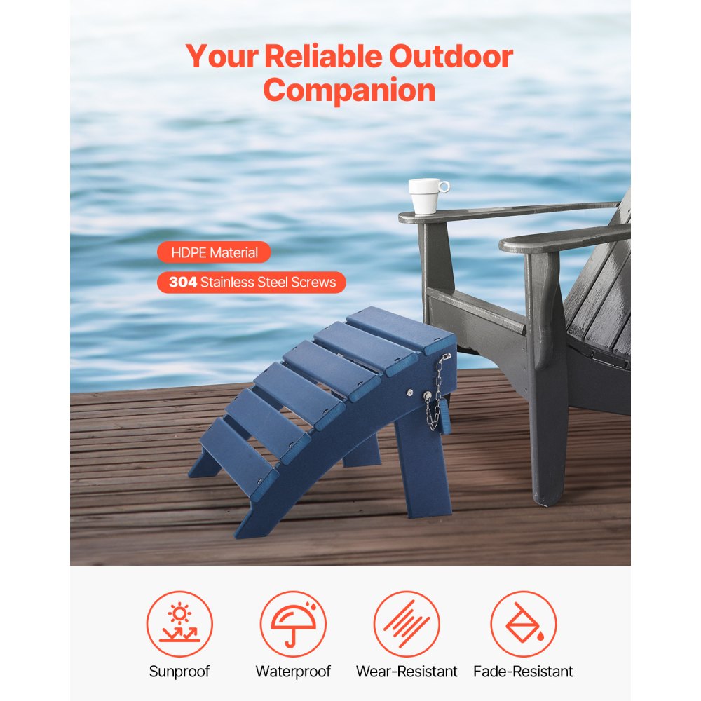 VEVOR Adirondack Ottoman, 15.7L x 18.9W x 13H Inch HDPE Plastic Folding Adirondack Ottoman, Weather-Resistant Foot Rest