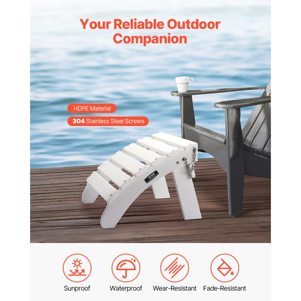 VEVOR Adirondack Ottoman, 17.7L x 19.7W x 13.8H Inch HDPE Plastic Folding Adirondack Ottoman, Weather-Resistant Foot